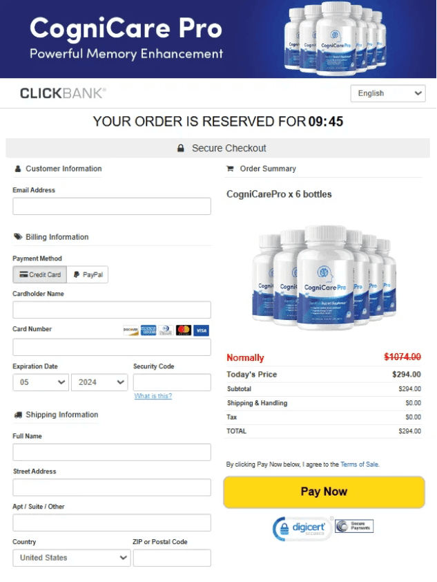 cognicare  Checkout page